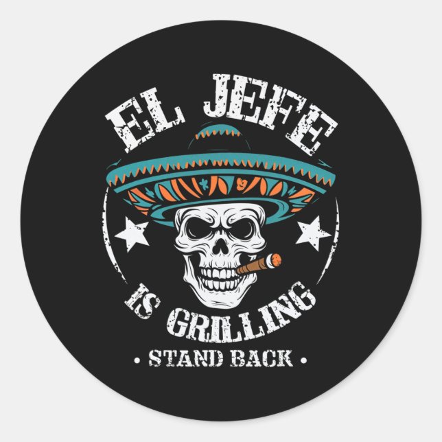Sticker Rond El Jefe Grill Stand Ck Cuisine Barbecue Chef (Devant)