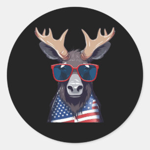 Sticker Rond Élan avec drapeau américain patriotique Fête de l'