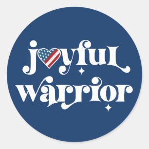 Sticker Rond Élection Joyful Warrior White Type USA Flag Heart