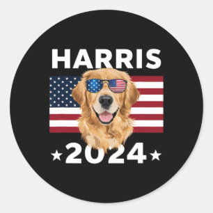 Sticker Rond Election Kamala Harris 2024 Golden Retriever Dog U