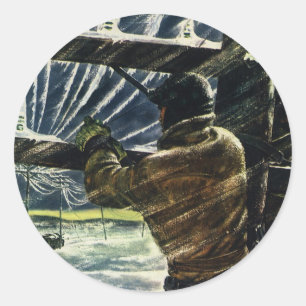 Sticker Rond Électricien d'affaires vintage travaillant dans un