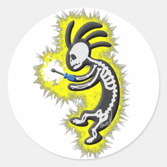 Sticker Rond Électricien de Natif américain de Kokopelli (Devant)