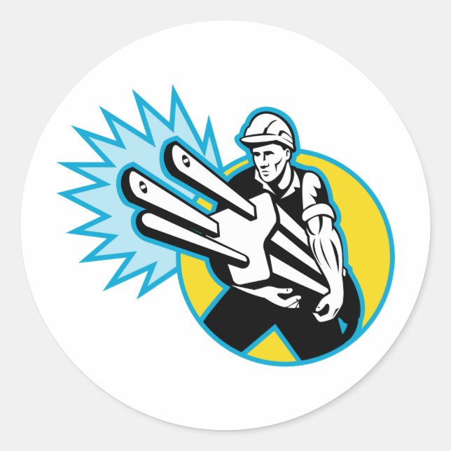Sticker Rond Électricien ou conducteur portant une fiche (Devant)