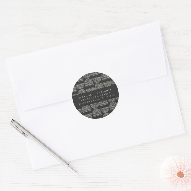 Sticker Rond Elegance Lines Black White Mariage Adresse de reto (Enveloppe)