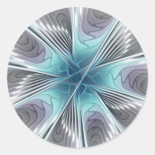 Sticker Rond Elégance Moderne Bleu Gris Blanc Fractage Art Flow