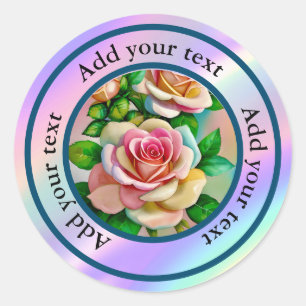 Sticker Rond Elégance Rose rose et jaune Aquarelle Pastel