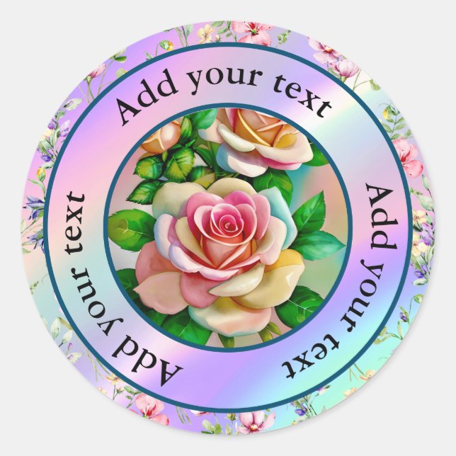Sticker Rond Élégance Roses Rose et Jaune Aquarelle Pastel (Devant)