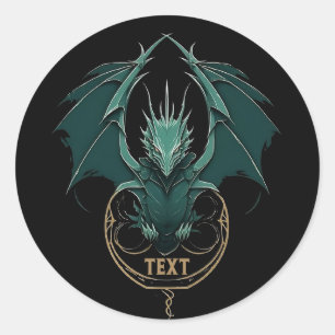 Sticker Rond Élégance vintage de Dragon Vert