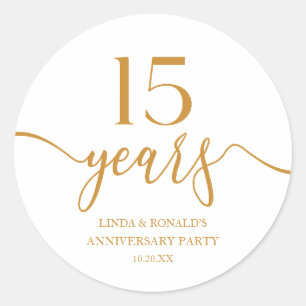Sticker Rond Élégant 15e anniversaire de Mariage Champagne