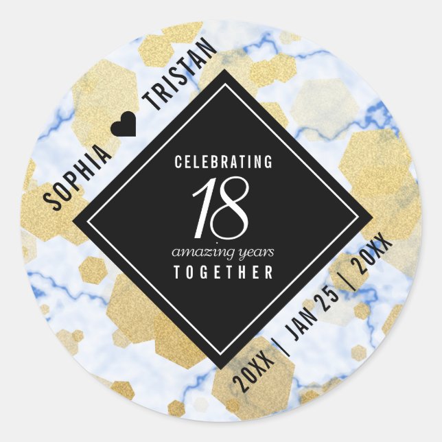 Sticker Rond Élégant 18ème anniversaire de Mariage de porcelain (Devant)