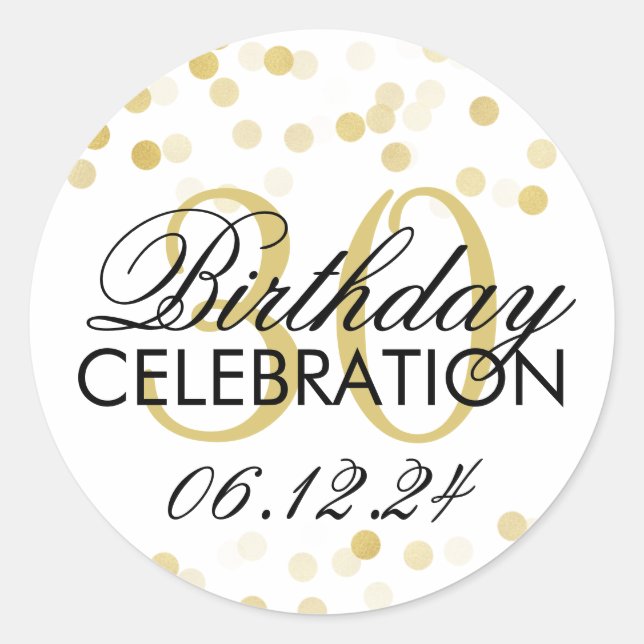 Sticker Rond Elégant 30e anniversaire Gold Foil Parties scintil (Devant)