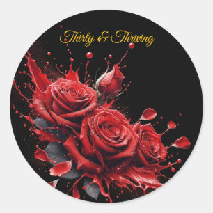 Sticker Rond Elégant 30e anniversaire - Roses en fleurs