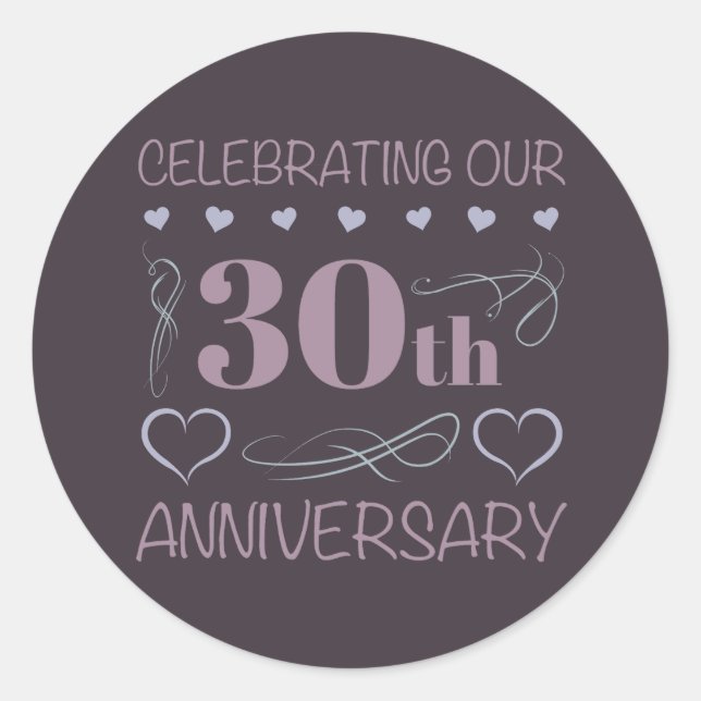 Sticker Rond Elégant 30ème anniversaire de Mariage violet (Devant)