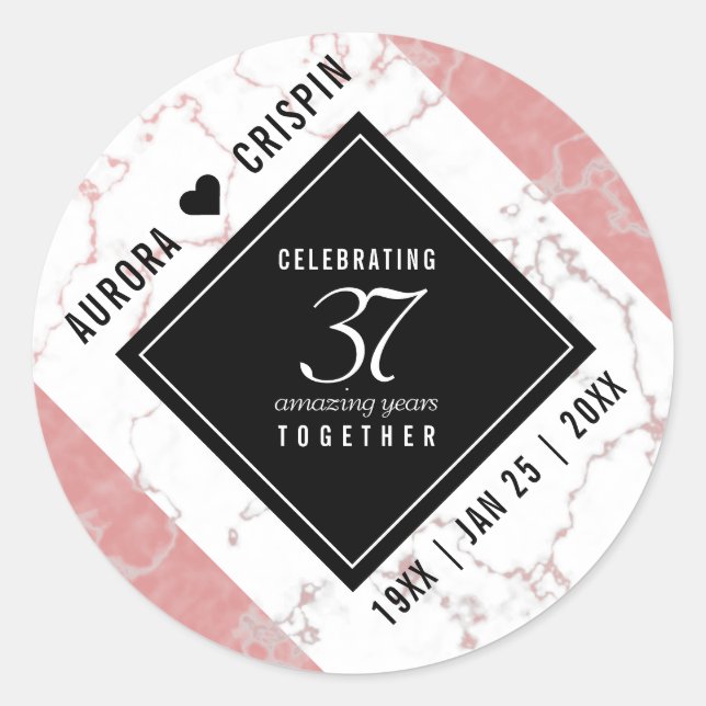 Sticker Rond Élégant 37e anniversaire du Mariage Alabaster (Devant)