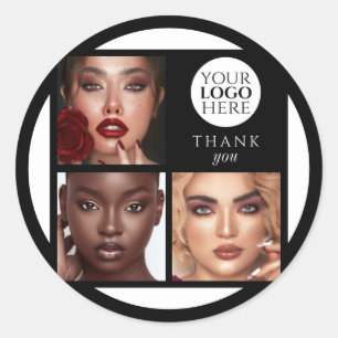 Sticker Rond Élégant 3 Photo Texte Noir Logo Merci Maquillage