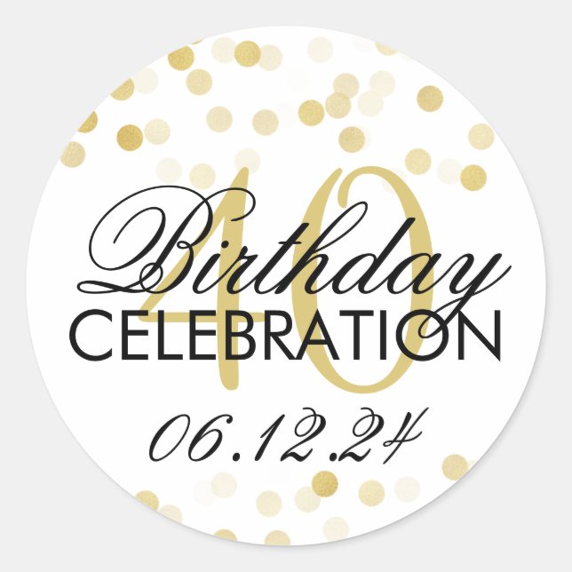 Sticker Rond Elégant 40e anniversaire Gold Foil Parties scintil (Devant)