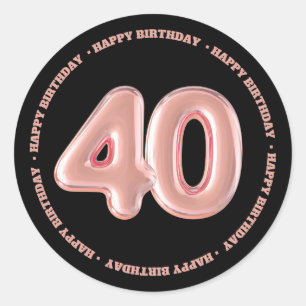 Sticker Rond élégant 40e anniversaire rose rose rose noir