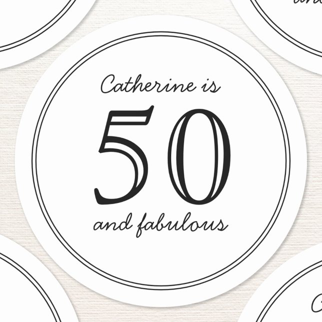 Sticker Rond Elégant 50 et Fabuleux Nom personnalisé Anniversai (Fifty 50 and fabulous personalized custom name text age sticker)