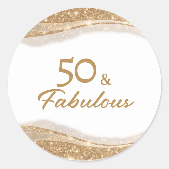 Sticker Rond Elegant 50 & Fabulous Gold Birthday (Devant)