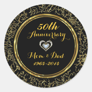 Sticker Rond Élégant 50e anniversaire de Mariage Black & Gold