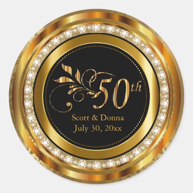 Sticker Rond Élégant 50e anniversaire de Mariage d'or (Devant)