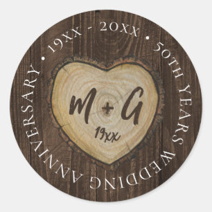 Sticker Rond Élégant 50e anniversaire Mariage Bois