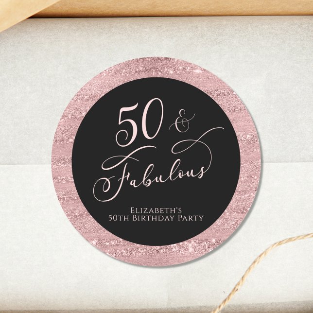 Sticker Rond Élégant 50e anniversaire Rose Gold (Créateur téléchargé)