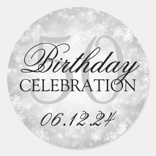 Sticker Rond Élégant 50e anniversaire Silver Winter Wonderland (Devant)