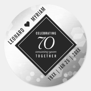 Sticker Rond Élégant 70e anniversaire de Mariage Platinum