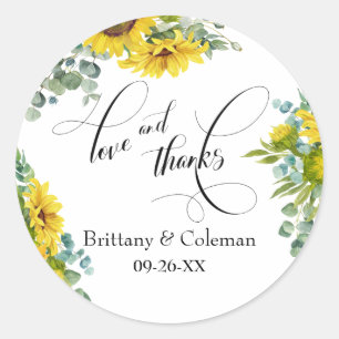 Sticker Rond Élégant amour et merci avec Sunflower Eucalyptus
