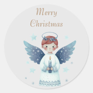 Sticker Rond Élégant ange nordique de Noël tenant une bougie