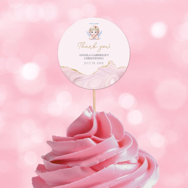 Sticker Rond Élégant Angel rose Fille Baptême Christening (Créateur téléchargé)
