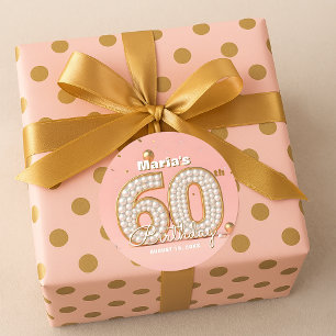 Sticker Rond Elégant Anniversaire 60 Ans Perle Or Rose Pâle