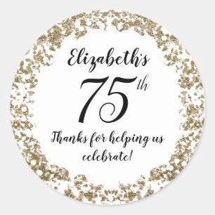 Sticker Rond Elégant Anniversaire 75 ans Blanc et Or