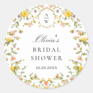 Sticker Rond Elégant Aquarelle Fleurs sauvages Mariage