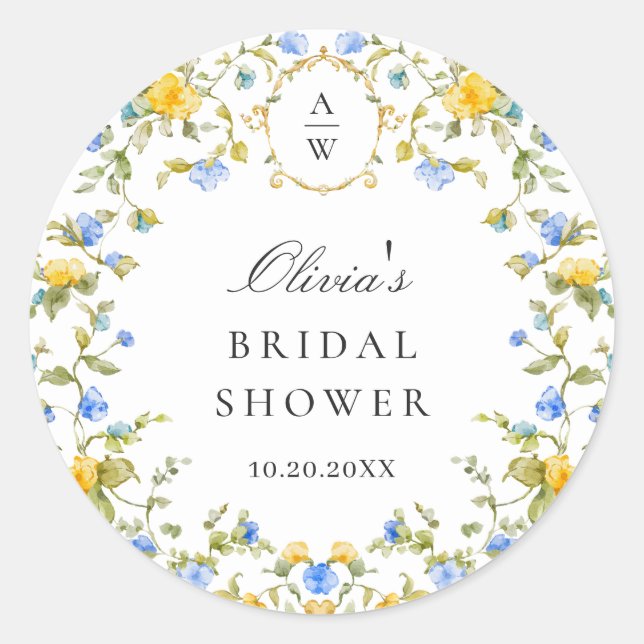 Sticker Rond Elégant Aquarelle Fleurs sauvages Mariage (Devant)