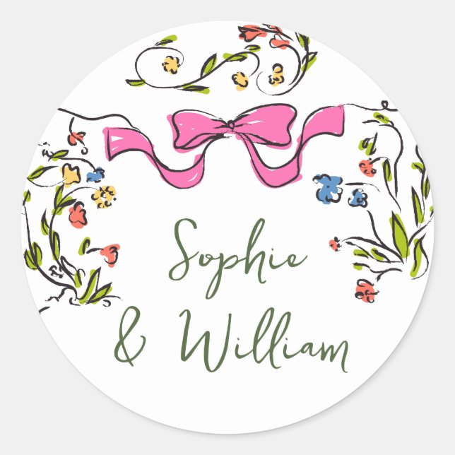 Sticker Rond Elégant Aquarelle Fleurs sauvages Mariage (Devant)