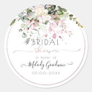 Sticker Rond Élégant Aquarelle Rose Pâle Eucalyptus Mariage