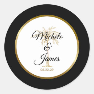 Sticker Rond Élégant Arbre à Palmes Doré Mariage Tropical Moder