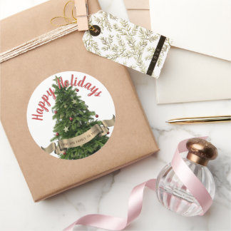 Sticker Rond Élégant arbre de Noël Custom Joyeux vacances