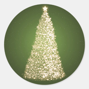 Sticker Rond Élégant Arbre de Noël Or Vert