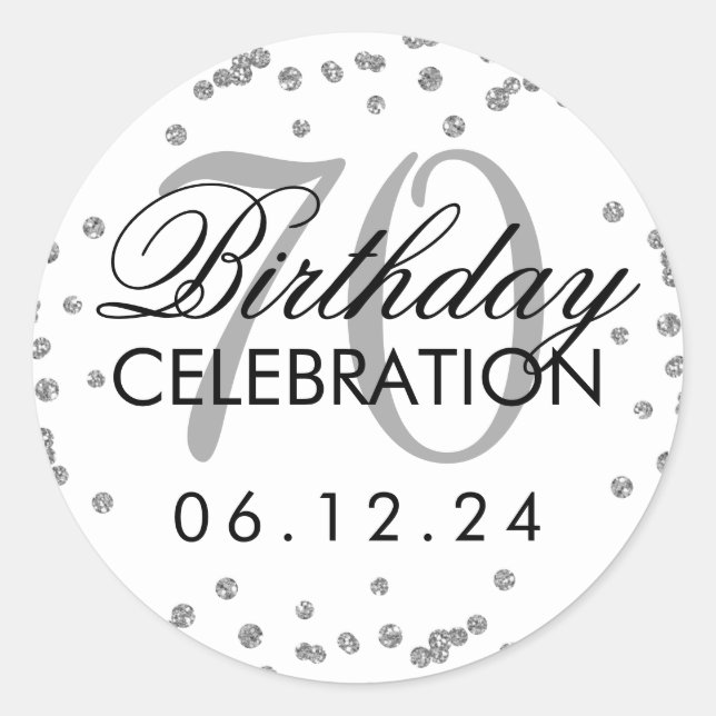 Sticker Rond Elégant Argent 70e anniversaire Parties scintillan (Devant)