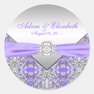 Sticker Rond Elégant Argent et Lavande violet Mariage