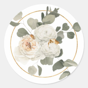 Sticker Rond Elégant arrangement floral blanc sur blanc