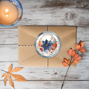 Sticker Rond Elégant automne bleu floral cercle retour adresse