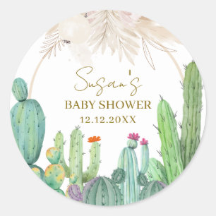 Sticker Rond Elégant Baby shower Boho Western Cactus Arch