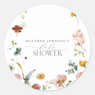 Sticker Rond Elégant Baby shower d'aquarelle Fleurs de Jardin