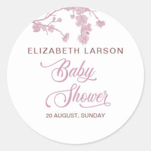 Sticker Rond Elégant Baby shower de fleurs de cerises Sakura bl