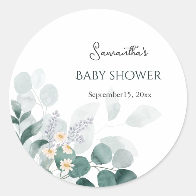 Sticker Rond Elégant baby shower d'eucalyptus aquarelle (Devant)