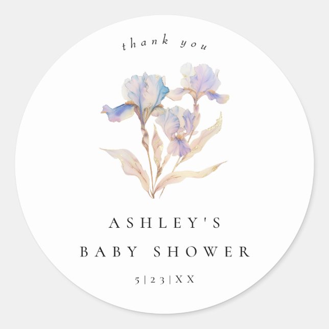 Sticker Rond Elégant Baby shower Floral Iris (Devant)
